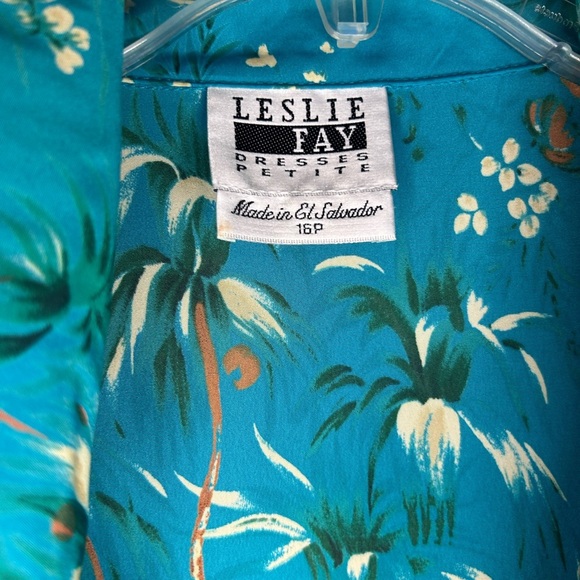 Vintage Leslie Fay Tropical Palm Tree Print Long Sleeve Shirt Dress Duster 16P - Picture 10 of 13